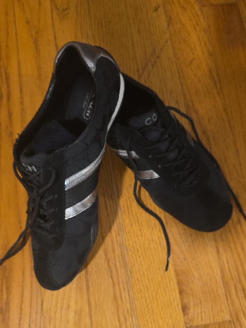Coach Black Sneakers with Silver Accent Stripes - Picture 2 of 4
